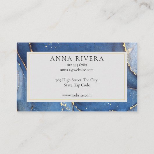 Modern Blue Gold Glitzern Agate Beruflich Visitenkarte (Rückseite)