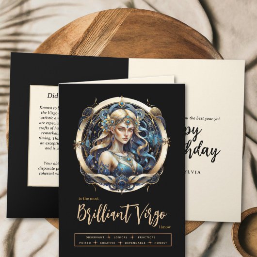 Modern Blue Gold Jungfrau Zodiac Sign Virthday Karte