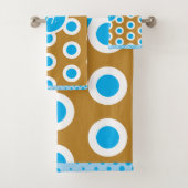 Modern Blue Gold Light Blue Circle Ring Pattern Badhandtuch Set (Insitu)