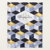 Modern Blue Gold Marble Glitzer Geometric Monogram Planer (Vorderseite)