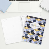 Modern Blue Gold Marble Glitzer Geometric Monogram Planer