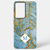 Modern Blue Gold Marmor texturiert Monogram Samsung Galaxy Hülle (Rückseite)