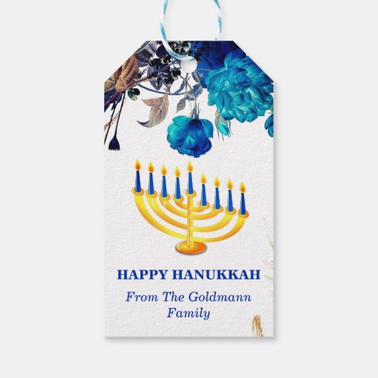 Modern Blue & Gold Menorah Happy Hanukkah Geschenkanhänger (Rückseite)