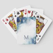 Modern Blue Gold Monogram Script Name Spielkarten (Rückseite)