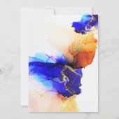 Modern Blue Gold Orange Alcohol Ink Wedding Einladung (Rückseite)