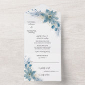 Modern Blue & Gold Poinsettia auf Weiß All In One Einladung (Innen Boden)