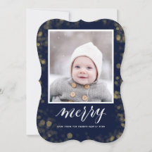 Modern Blue Gold Snowflakes Bokeh Minimalistisches