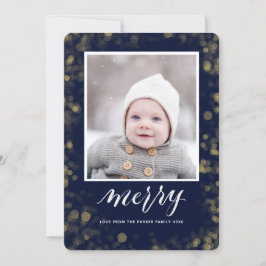 Modern Blue Gold Snowflakes Bokeh Minimalistisches Feiertagskarte