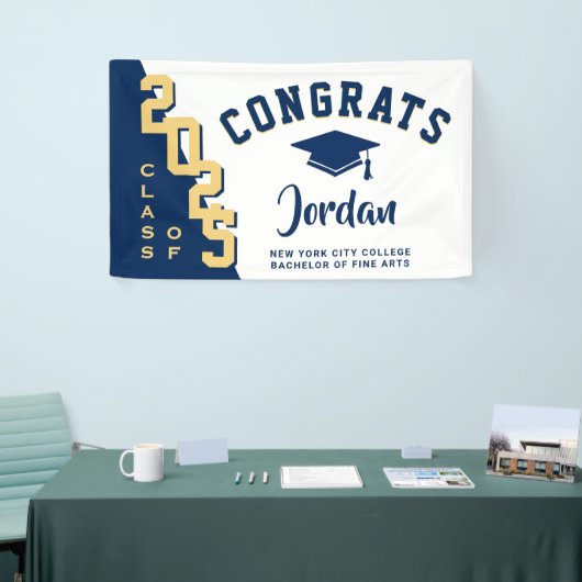 Modern Blue Golden Graduation class of 2023 Party Banner (Messeveranstaltung)