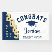 Modern Blue Golden Graduation class of 2023 Party Banner (Horizontal)