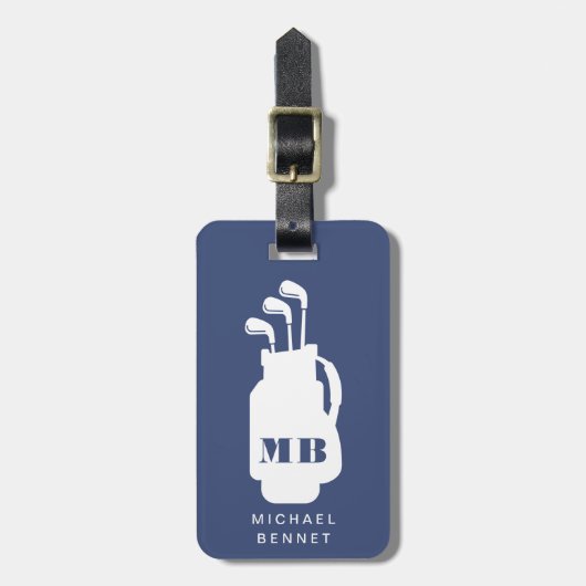 Modern Blue Golf Sport Monogram Gepäckanhänger (Vorderseite vertikal)