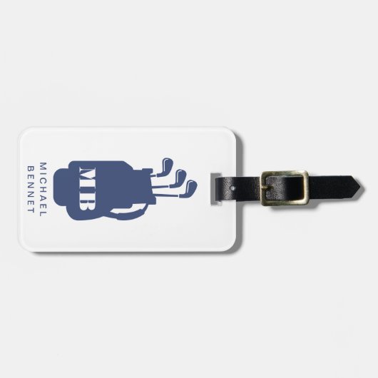 Modern Blue Golf Sport Monogram Gepäckanhänger (Vorderseite horizontal)