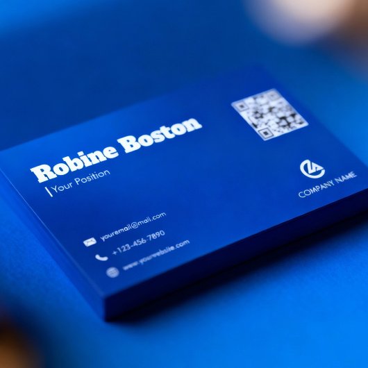 Modern Blue Gradient Business Card with QR Code Visitenkarte