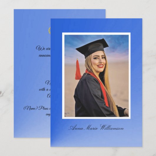 Modern Blue Gradient Graduation Announcement Einladung (Vorne/Hinten)