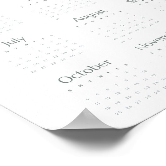 Modern Blue-Gray 2026 Calendar Simple One-Page  Poster (Ecke)