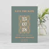 Modern Blue Gray and Terracotta Save the Date Card Einladung (Stehend Vorderseite)
