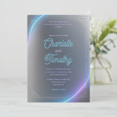 Modern Blue Gray Purple Electric Neon Glow Wedding Einladung (Stehend Vorderseite)