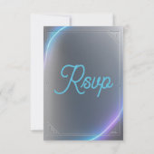 Modern Blue Gray Purple Electric Neon Glow Wedding RSVP Karte (Rückseite)