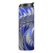 Modern Blue Gray White Spiral Fraktal Thermosbecher (Nach links gedreht)