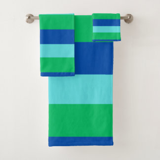 Modern Blue Green and Azure Striped Towel Set