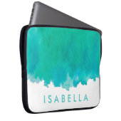 Modern Blue Green Aquamarin Watercolor Name Elegan Laptopschutzhülle (Vorne Rechts)