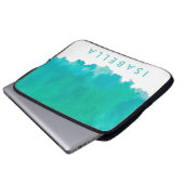 Modern Blue Green Aquamarin Watercolor Name Elegan Laptopschutzhülle (Vorne Knopf)