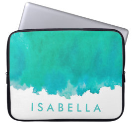 Modern Blue Green Aquamarin Watercolor Name Elegan Laptopschutzhülle