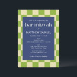 Modern Blue Green Checkerboard Bar Mitzvah UAWG Einladung<br><div class="desc">Moderne blaue und grüne Tafel Bar Mitzvah Einladung mit UAWG Details</div>