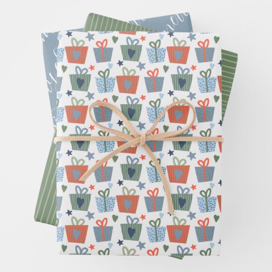 Modern Blue Green Frohe Weihnachtsgeschenk Muster Geschenkpapier Set (Beispiel)