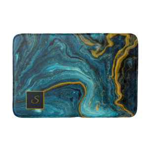 Modern Blue Green Gold Staub Abstrakt Art Marmor Badematte