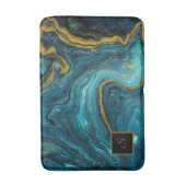 Modern Blue Green Gold Staub Abstrakt Art Marmor Badematte (Vorderseite Vertikal)