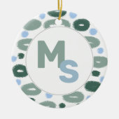 Modern Blue Green Pattername Aftername Monogram Keramik Ornament (Vorne)