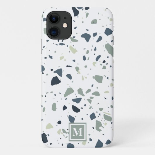 Modern Blue Green Terrazzo Marmormonogramm Case-Mate iPhone Hülle (Rückseite)
