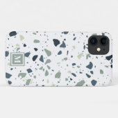 Modern Blue Green Terrazzo Marmormonogramm Case-Mate iPhone Hülle (Rückseite (Horizontal))