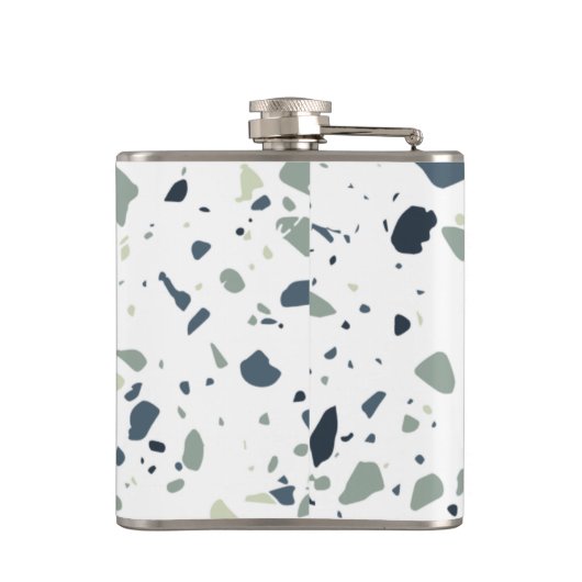 Modern Blue Green Terrazzo Marmormonogramm Flachmann (Rückseite)