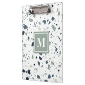 Modern Blue Green Terrazzo Marmormonogramm Klemmbrett (Links)