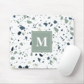 Modern Blue Green Terrazzo Marmormonogramm Mousepad (Mit Mouse)