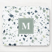 Modern Blue Green Terrazzo Marmormonogramm Mousepad (Vorne)