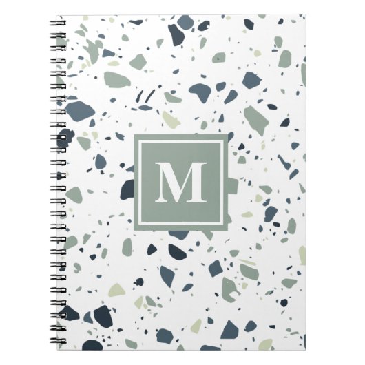 Modern Blue Green Terrazzo Marmormonogramm Notizblock (Vorderseite)