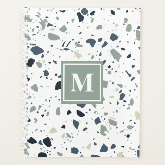 Modern Blue Green Terrazzo Marmormonogramm Planer (Vorderseite)