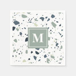 Modern Blue Green Terrazzo Marmormonogramm Serviette