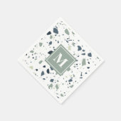 Modern Blue Green Terrazzo Marmormonogramm Serviette (Ecke)