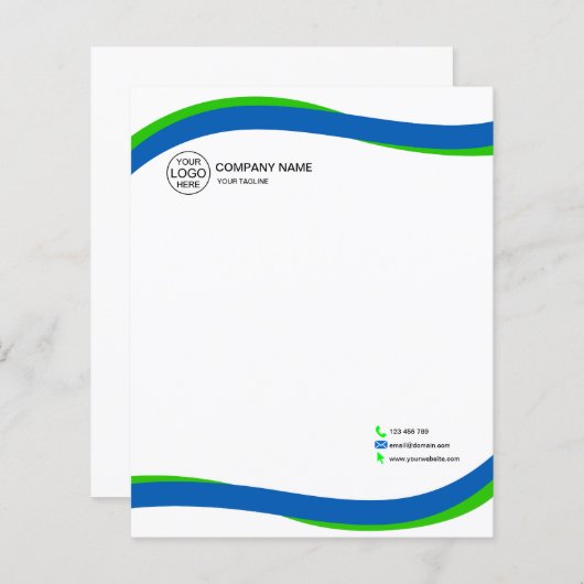 Modern Blue & Green Wave Letterhead mit Logo (Vorne/Hinten)