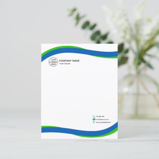 Modern Blue & Green Wave Letterhead mit Logo (Stehend Vorderseite)