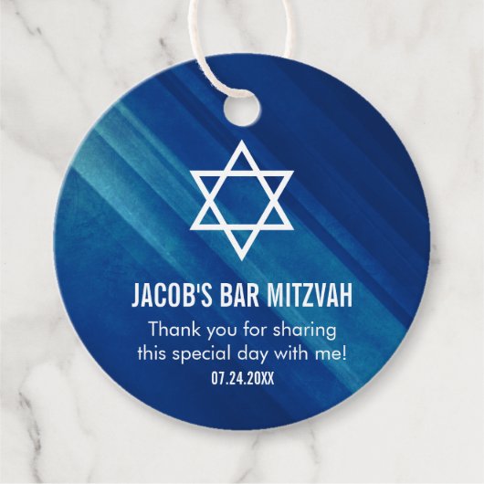 Modern Blue Grunge Bar Mitzvah Geschenkanhänger (Vorderseite)