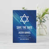 Modern Blue Grunge Bar Mitzvah Save The Date (Stehend Vorderseite)