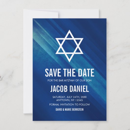 Modern Blue Grunge Bar Mitzvah Save The Date (Vorderseite)