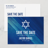 Modern Blue Grunge Bar Mitzvah Save the Date Ankündigungspostkarte (Vorne/Hinten)