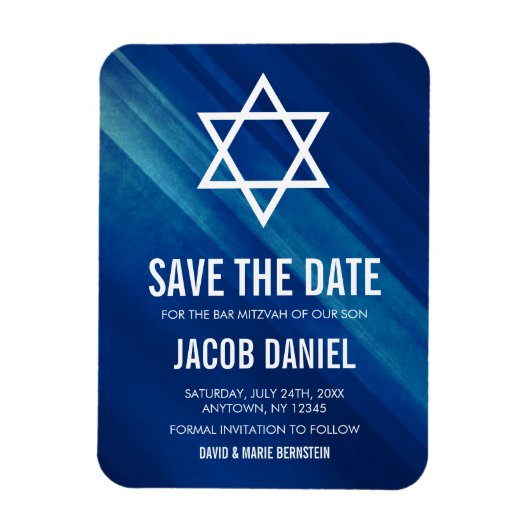 Modern Blue Grunge Bar Mitzvah Save the Date Magnet (Vertikal)
