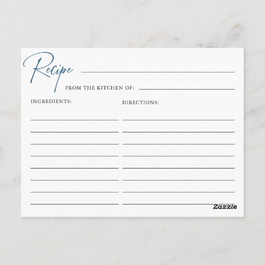 Modern Blue Hand Drawn Bow Brautparty Rezept Postkarte (Rückseite)